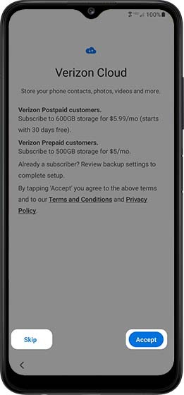 Verizon Cloud screen