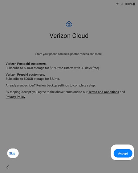 Verizon Cloud screen