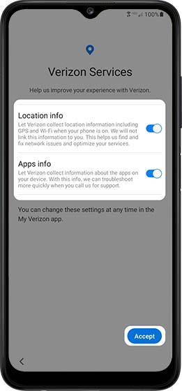 Verizon Services screen