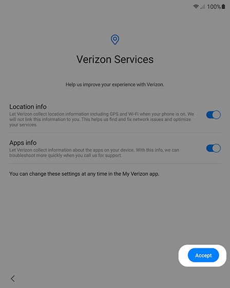 Verizon Services screen