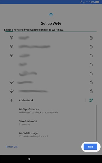 Wi-Fi setup screen