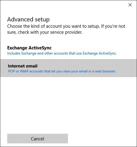 Advanced setup with Internet email