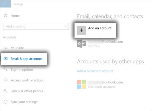 Your email and accounts with Add an account