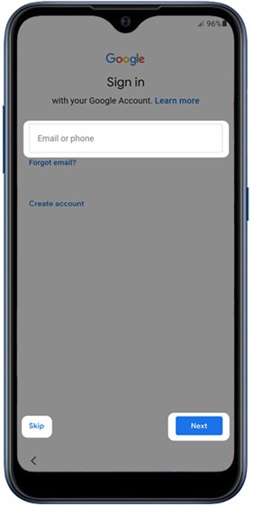 Google sign-in screen