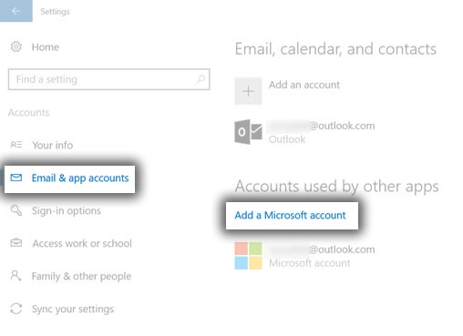 Your email and accounts with Sign in with a Microsoft account instead