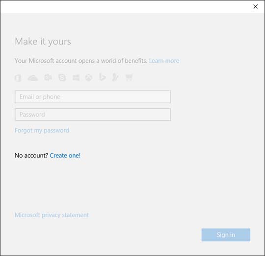 Sign in screen with Create one!