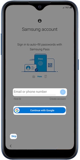 Samsung account setup