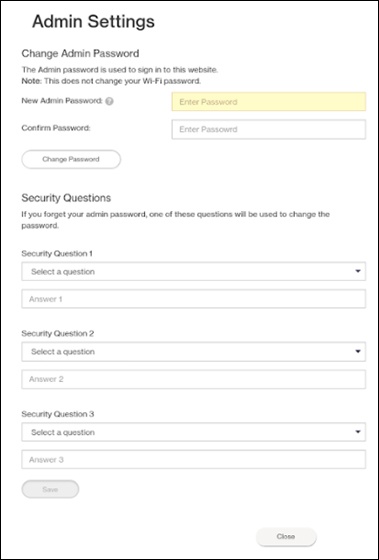 Admin settings page