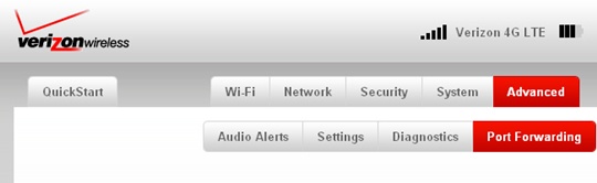 Advanced tab with Port Forwarding