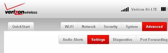 Advanced tab with Settings