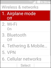 Select Airplane Mode