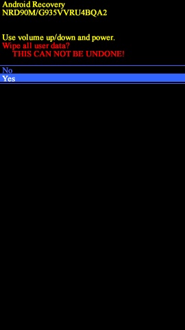 Android system recovery screen with Yes
