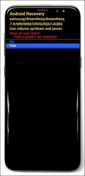 Android system recovery screen with Yes