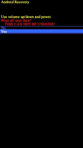 Android recovery screen with Yes