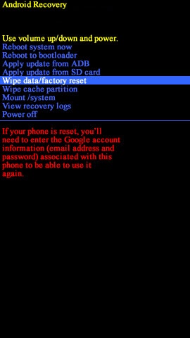 Android Recovery wipe data