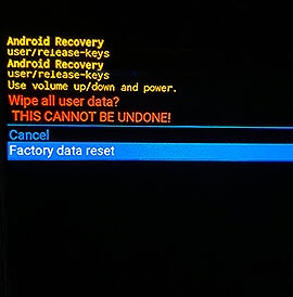 Android system recovery screen with Yes