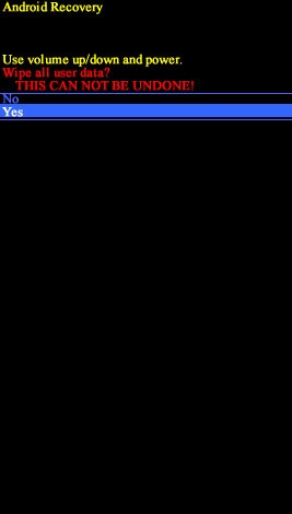 Android recovery screen with Yes