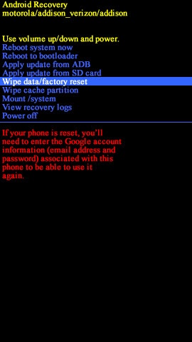 Wipe data factory reset