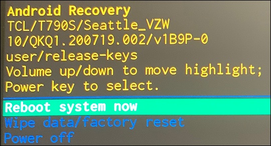 Android system recovery screen