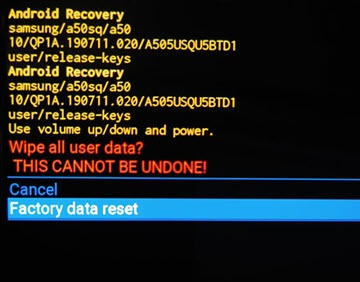Android system recovery screen with confirmation