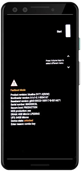 Android Recovery Screen with Start