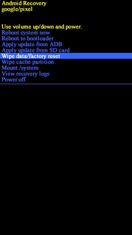 Android Recovery Screen Wipe Data