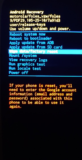 Android Recovery wipe data
