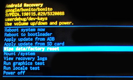 Android Recovery Screen Wipe Data