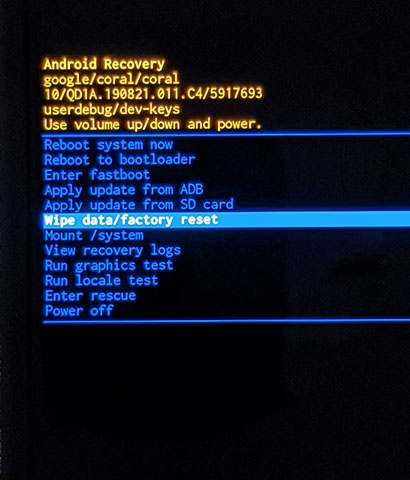 Android Recovery Screen Wipe Data