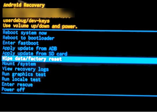 Android Recovery Screen Wipe Data