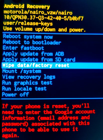Android Recovery wipe data