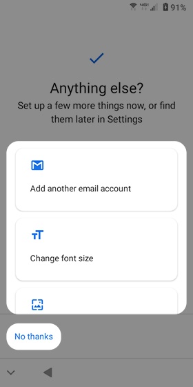 Email / Font / Wallpaper setup screen