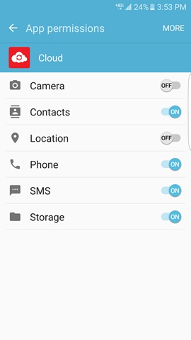 App permissions screen