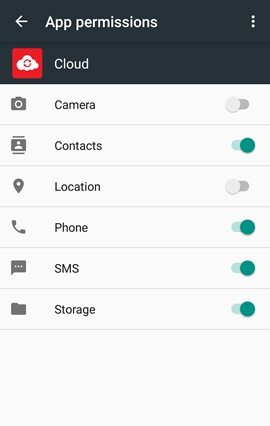 App permissions screen