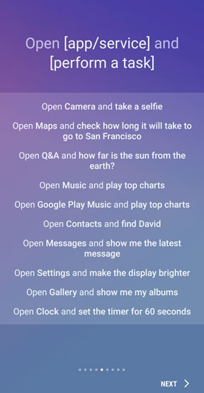 Bixby open and perform task screen