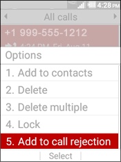 Select Add To Call Rejection