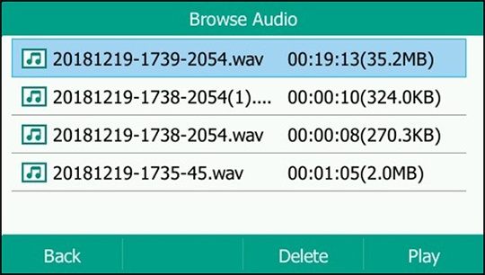 Browse Audio screen