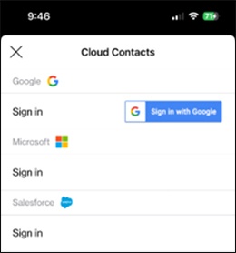 Cloud contacts account selection screen