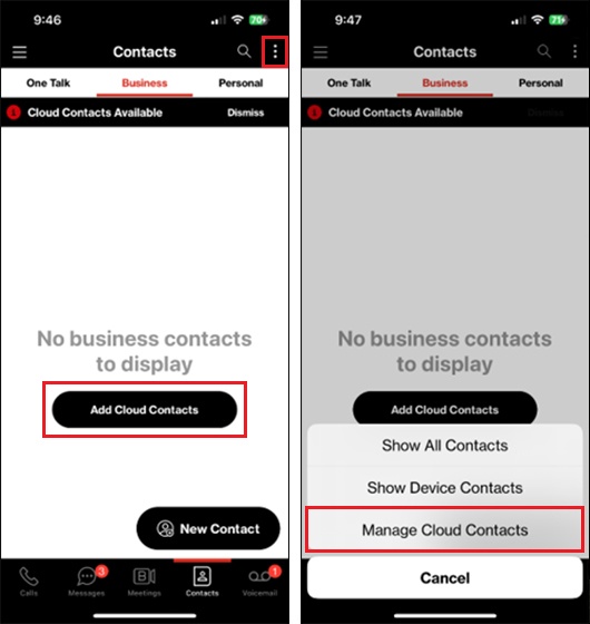 Process to start adding Cloud contacts