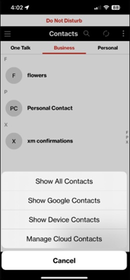 Contact filter options