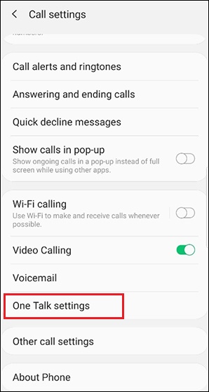 Call settings menu