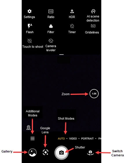 Camera menu options
