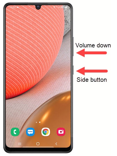 Volume down and side button