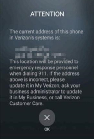 e911 address on screen