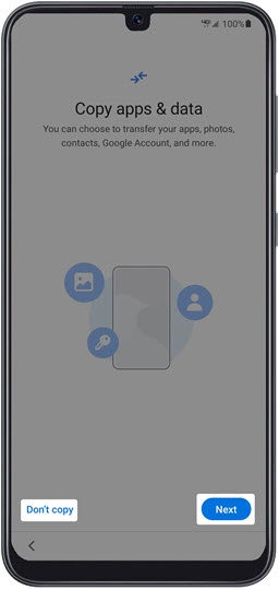 Copy apps & data screen 