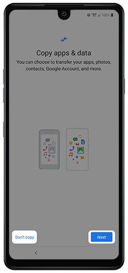 Copy apps & data screen