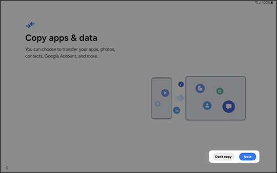 Copy apps & data screen