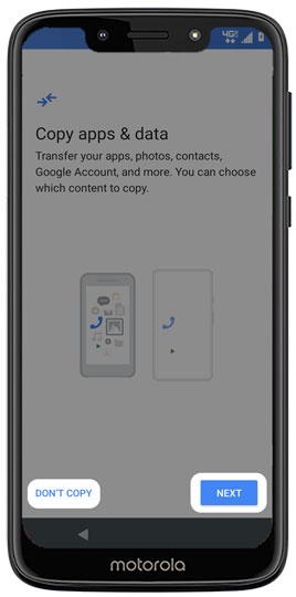 Copy apps & data screen