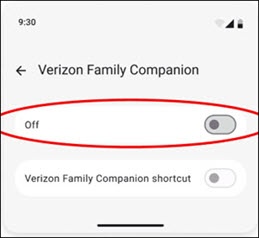 Tap Verizon Family Companion switch