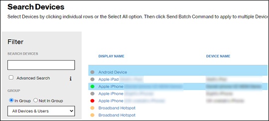Device summary with devices selected